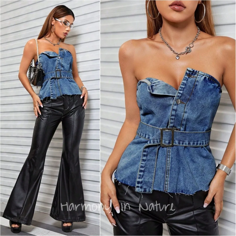 Raw Appeal Denim Tube Top - Medium Wash - Picture 4 of 8
